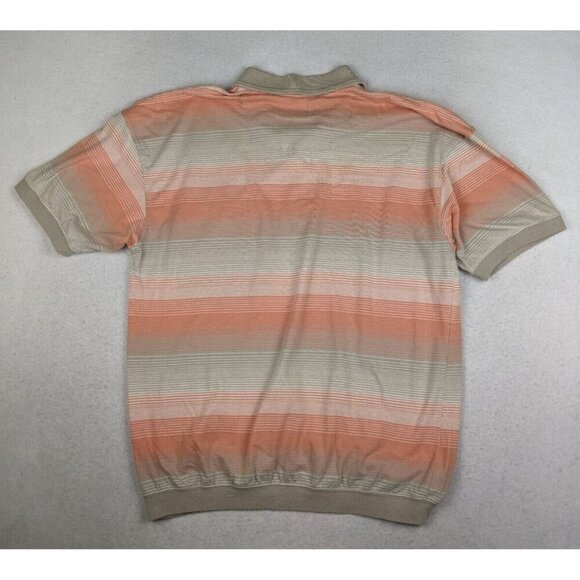 Safe Harbor Sportswear Men's Polo Orange Beige Striped Short Sleeve Retro Size L - Picture 15 of 16